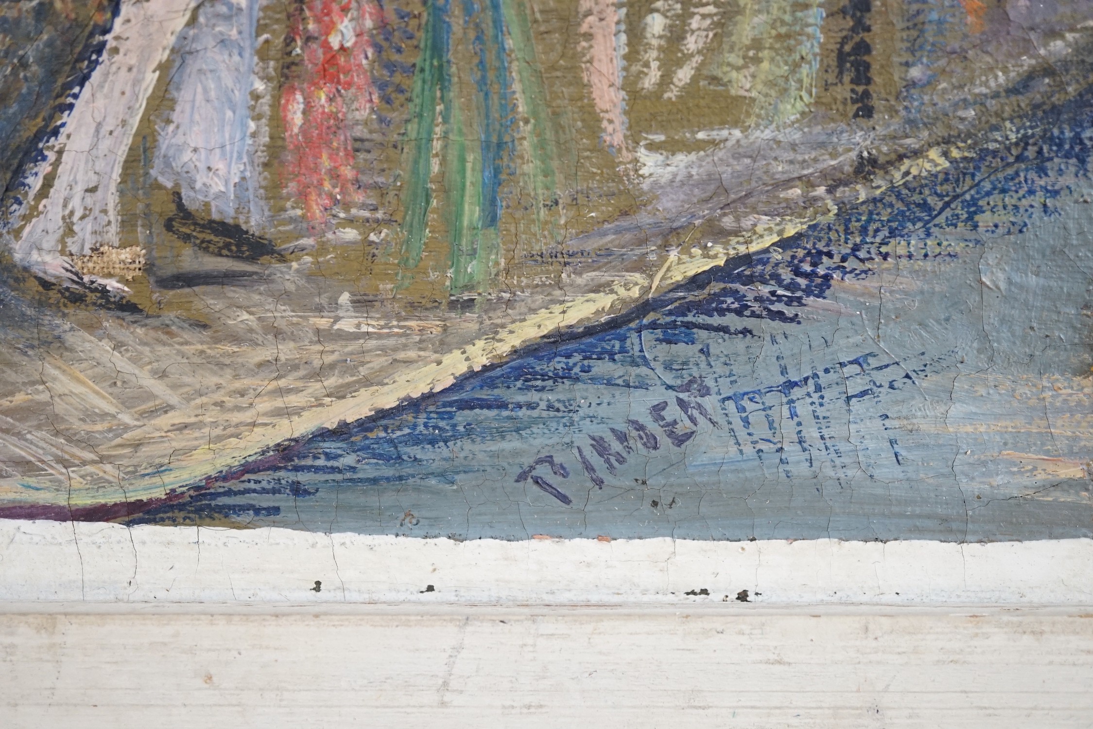 Pinder, oil on canvas, 'Carnival', signed, 25 x 46cm